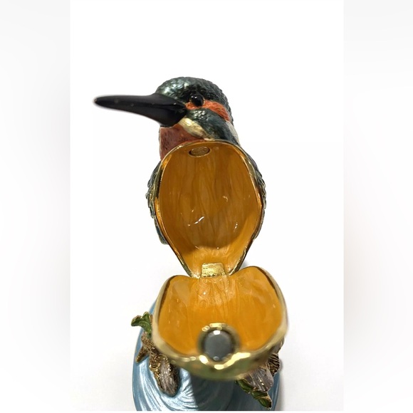 Kingfisher Bird Bejeweled Enameled Hummingbird Trinket Box Hinged Magnetic - Picture 13 of 13